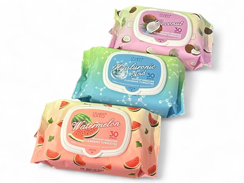 Set of 3 - Ushas Coconut Watermelon Makeup Remover Micellar Cleansing Wipes