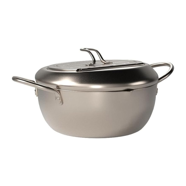 Stainless Steel Deep Fryer Pan with Thermometer, Lid &amp; Oil Drip Rack