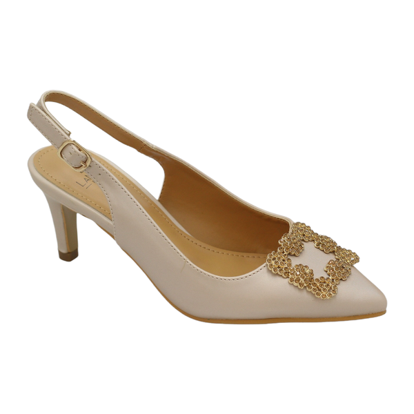 Safia Sling Back Medium Heel 6cm with Front Trim - Black