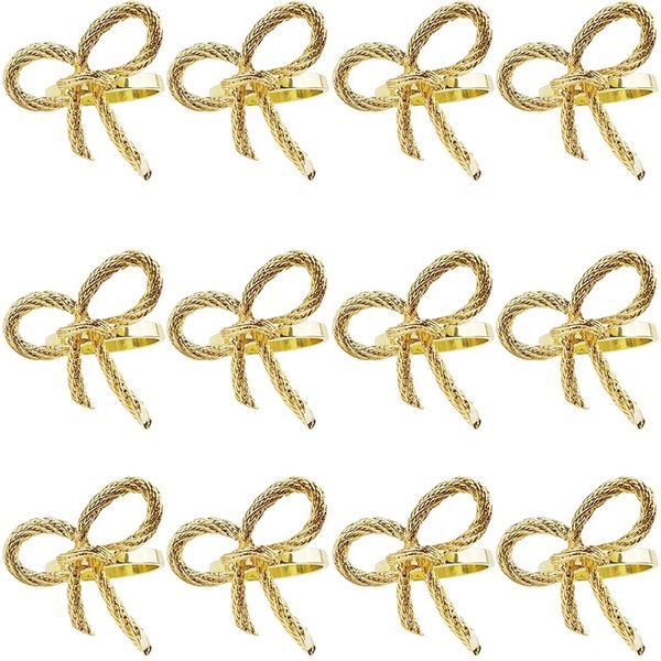 12 Pcs Simple Golden Napkin Ring Butterfly Bow Tie Metal Napkin Ring