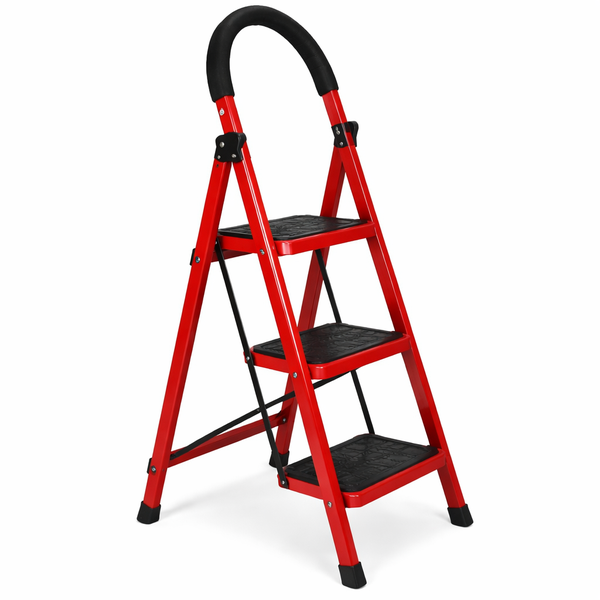 Heavy Duty 3-Step Ladder - Steel, Anti-Slip, Grip Handle