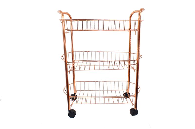 3 Tier Stainless Steel Kitchen Storage Trolley with Caster Wheels - Copper