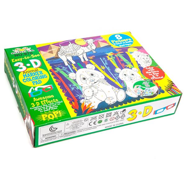 3D Colouring Set with 12 Markers, 3D Glasses &amp; Spray Bottle (Xmas)