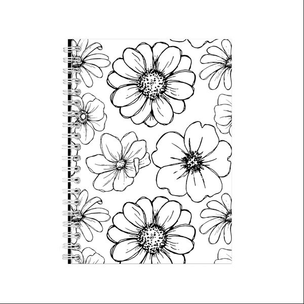 Flowers A5 Notebook Spiral Lined Black and White Graphic Notepad Present133