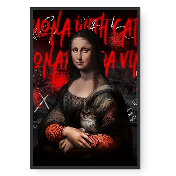 Cape Art Framed Canvas 1Piece 40x60cm Mona Lisa with Cat