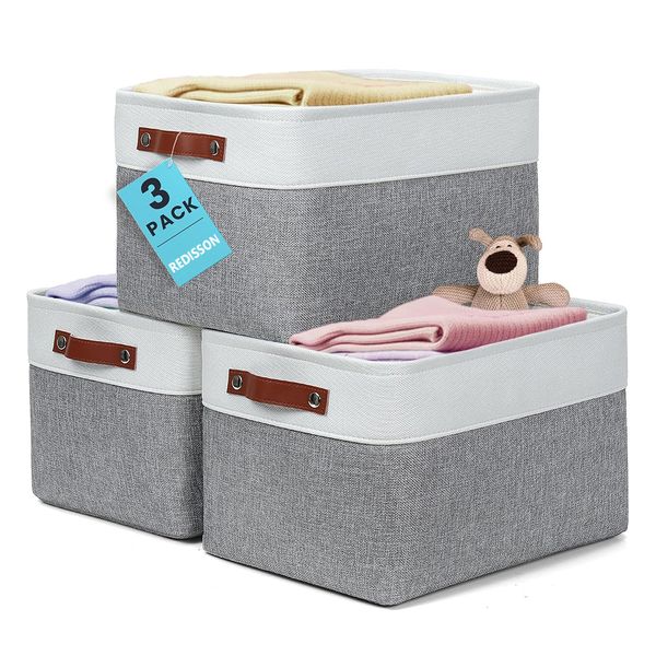 3 Pack Storage Baskets for Shelves with Handles, Fabric Storage Bins