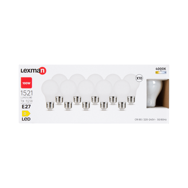 Lexman New23 Filament Light Bulb A60 Milky E27 11.2w Cool White - Set of 10