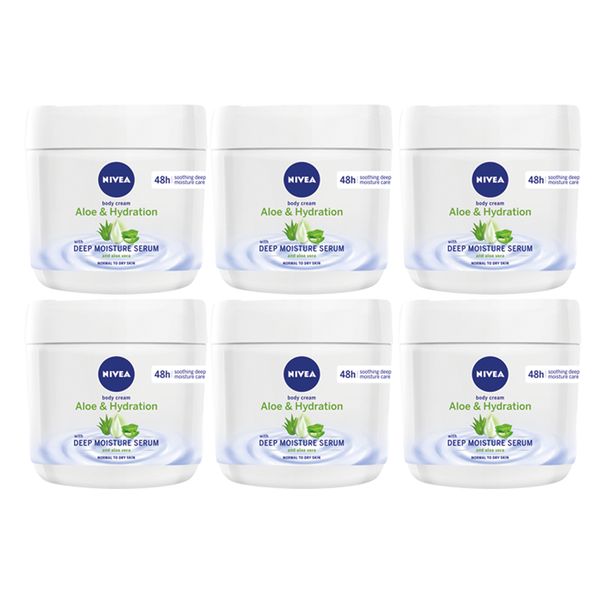 NIVEA Aloe &amp; Hydration Body Cream with Deep Moisture Serum, 6x400ml