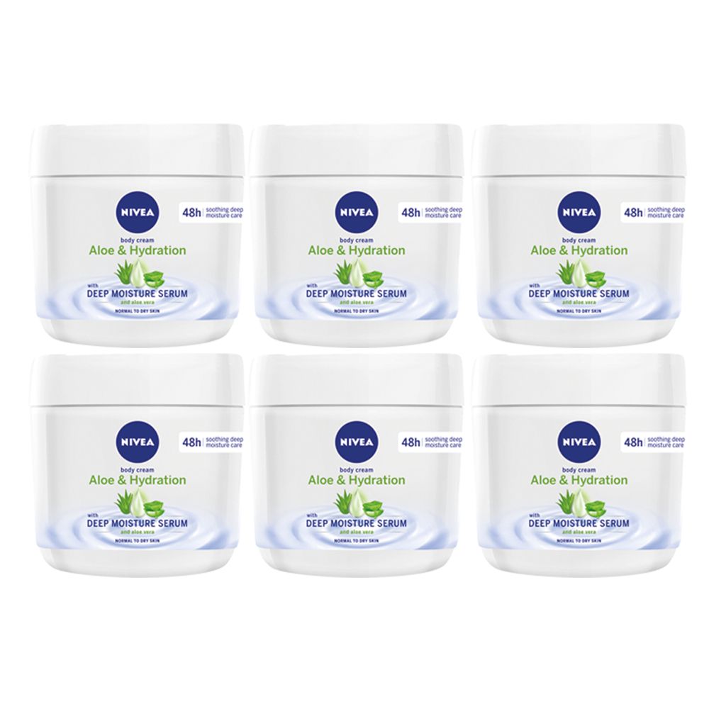 NIVEA Aloe & Hydration Body Cream with Deep Moisture Serum, 6x400ml