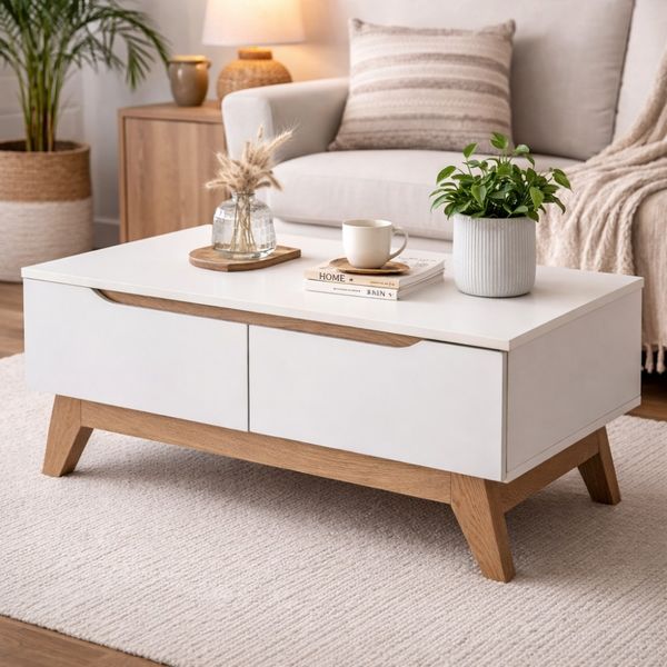 Bragg Mando Coffee Table, White &amp; Oak