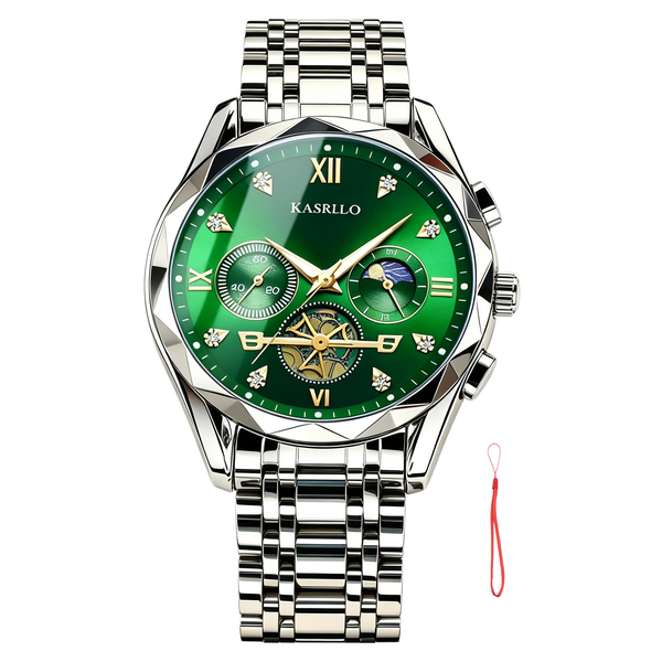 KASRLUO Luxury 3-Eye Skeleton Waterproof Luminous Men's Watch