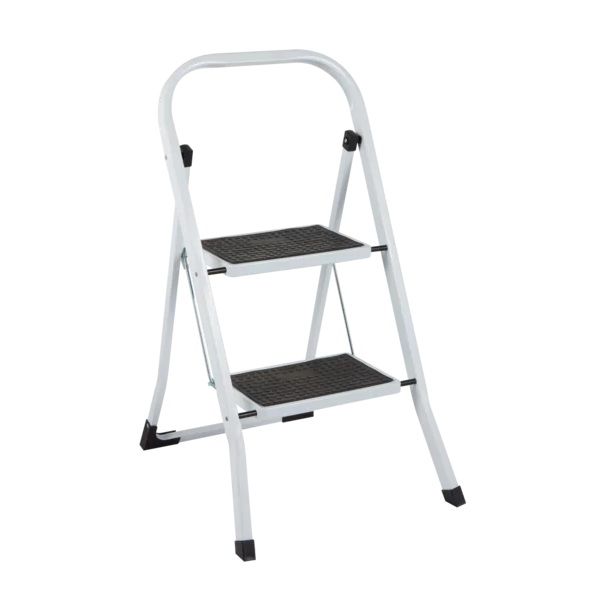 DIY Home and Office White Metal 2-Step Non-slip Ladder