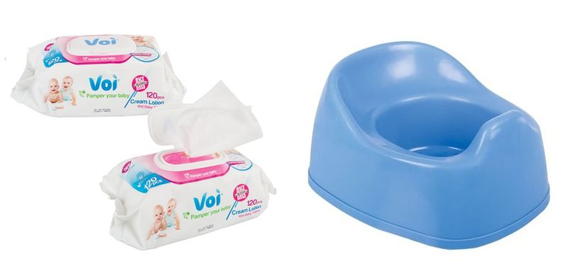 Baby - Baby Potty Plastic Dark Blue + 2x Voi Wet Wipes 120pc 16x19cm