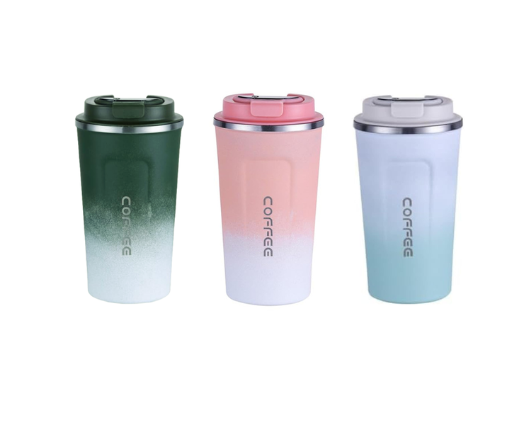 2 Tone Colour Insulated FlasksHot/Cold Temp display Coffee Mug 380ml - 3 Pack