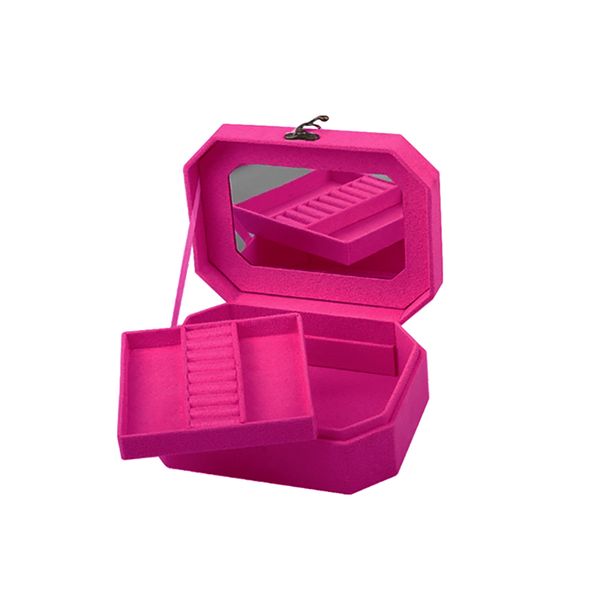 Suede Fabric Lockable Jewelry Box 2 Layer Ring Organizer Necklace Case
