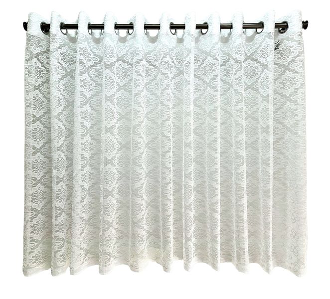 Voil Centre - 3m Shiny Lace Punched Eyelet Kitchen Curtain Single Layer