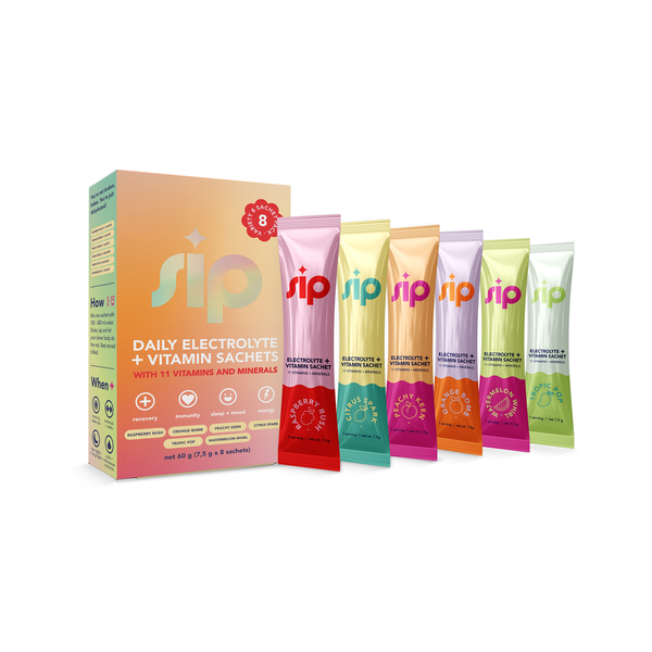 SIP Daily Electrolyte &amp; Vitamin Sachets - 6 Flavour, 8 Variety Pack