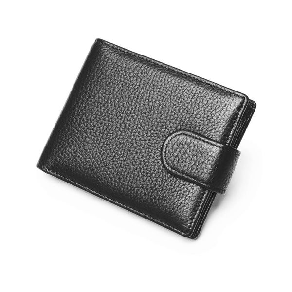 Men's Genuine Leather Bifold Wallet for 9 Cards with coin pocket id window