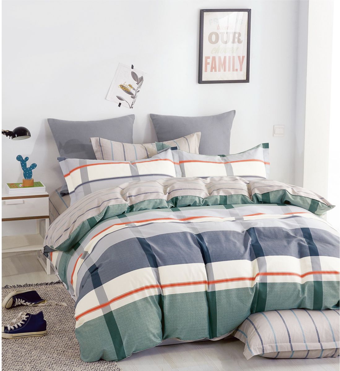 Linen Boutique Duvet Cover 200 TC 4 Piece Set Strips