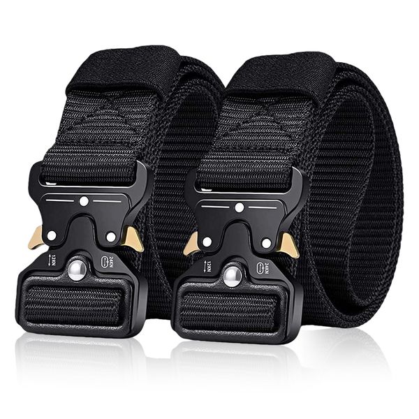 2PCS Nylon Tactical Belt For Men With Heavy Duty Quick Release Metal Buckle