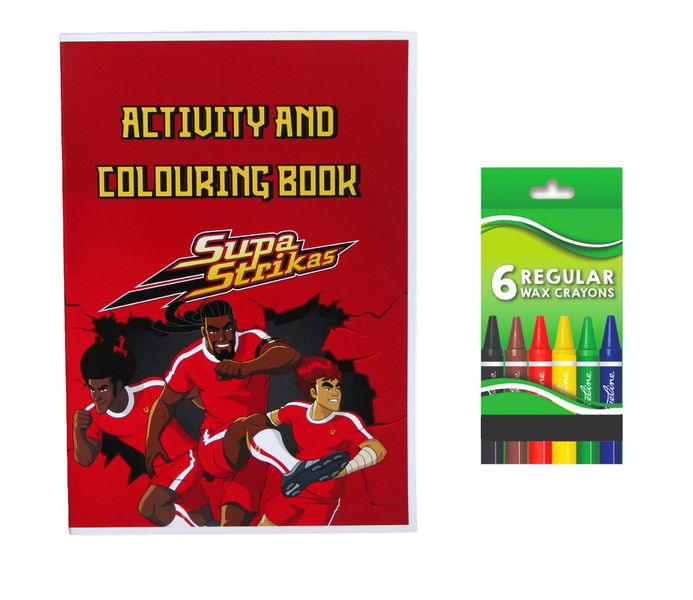 Supa Strikas Activity and Colouring Book A5 plus 6 Wax Crayons - Set of 5