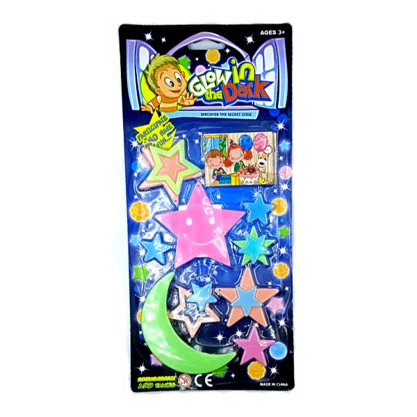 Colourful Glow in the Dark Stars &amp; Moon Sticker Pack - 12 Piece