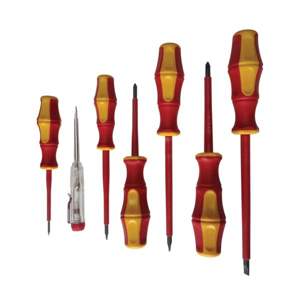 7 Piece VDE Electricians Screwdriver Set &amp; Voltage Tester