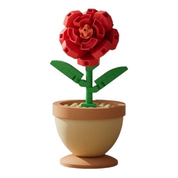 99 Pieces Red Rose Flower Pot Building Blocks - Red/Green