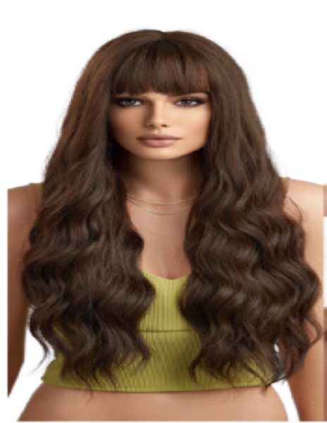 68cm Curly Brown Synthetic Wig with Bangs | Shop Today. Get it Tomorrow ...