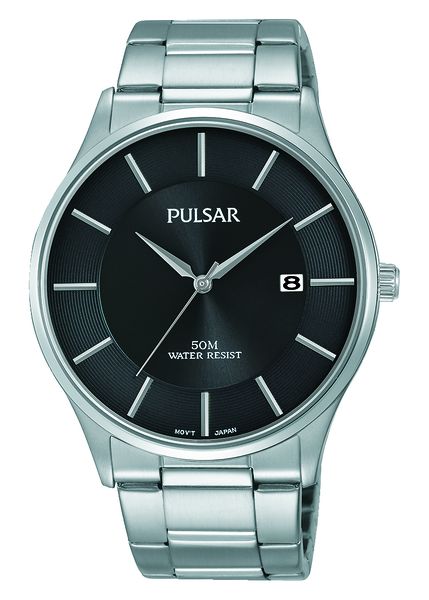 Pulsar Gents Silver Stainless Steel Dress Black Dial - PS9543X11