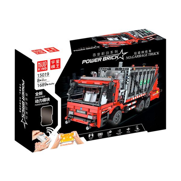 MOULD KING -15019 Remote Control Garbage Truck Building Set - 1689 Piece