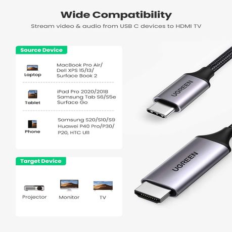 Cable USB-C 3.1 a HDMI 4K Ugreen 50570 1.5M, Compatible Con