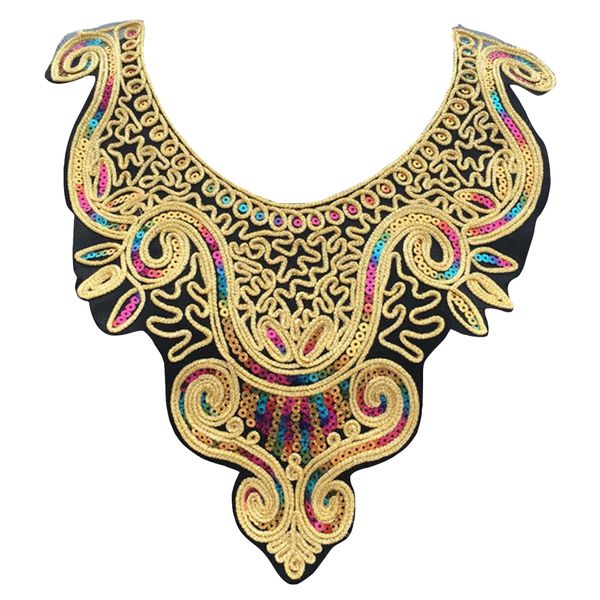 Fashion Rainbow Embroidery Lace Fabric Sequin Collar Embellishment (35cm)