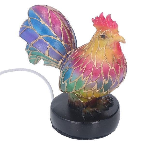 Stained Resin Rooster Table Lamp for Bedroom Decor