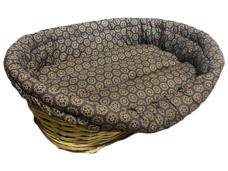 Large Basket Dog Bed with Cushion - Brown