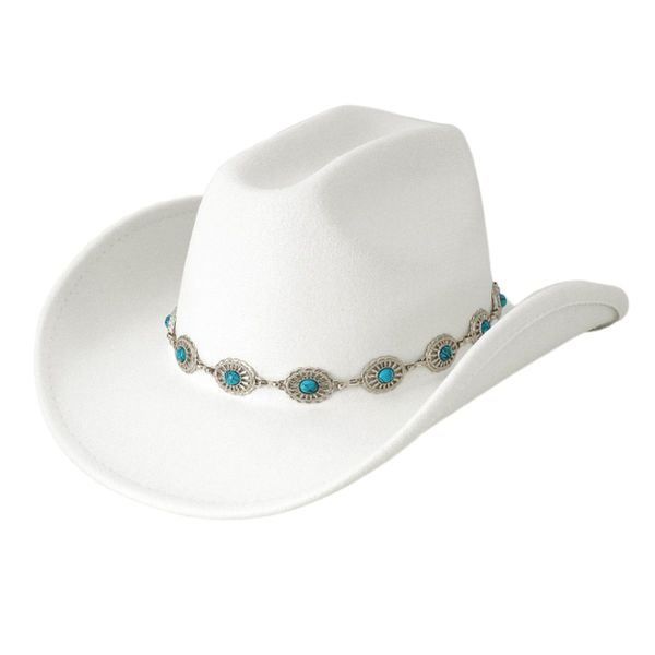 Trendy turquoise belt top hat retro wide brim design