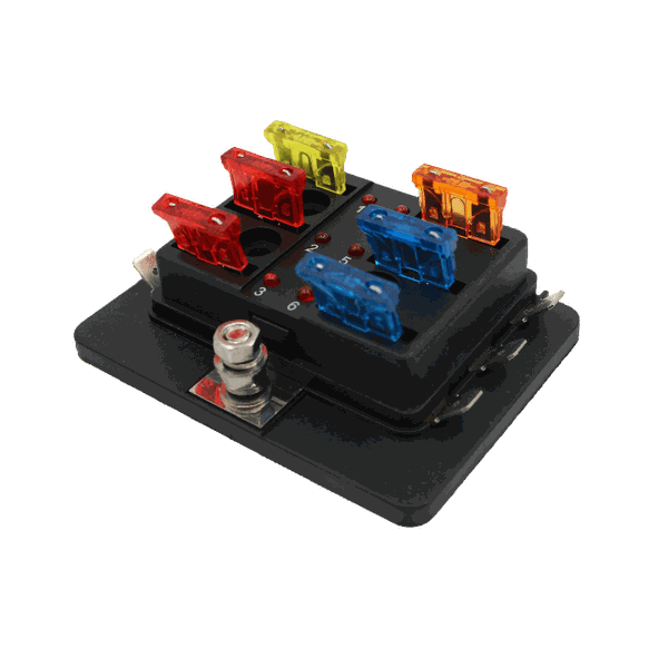 6 Way Blade Fuse Box with LED - Spade Terminal Connection