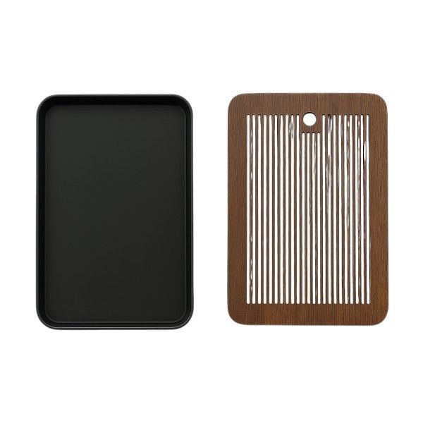 2 Piece Rectangular Wooden Slotted Tea Tray with Draining Base - Black