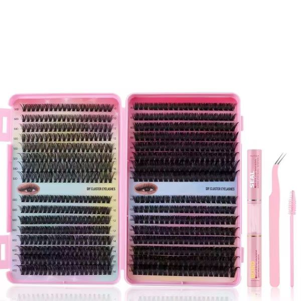 640 Pieces Thick Cluster Eyelash Extensions 10-16mm DIY False Eyelashes Kit