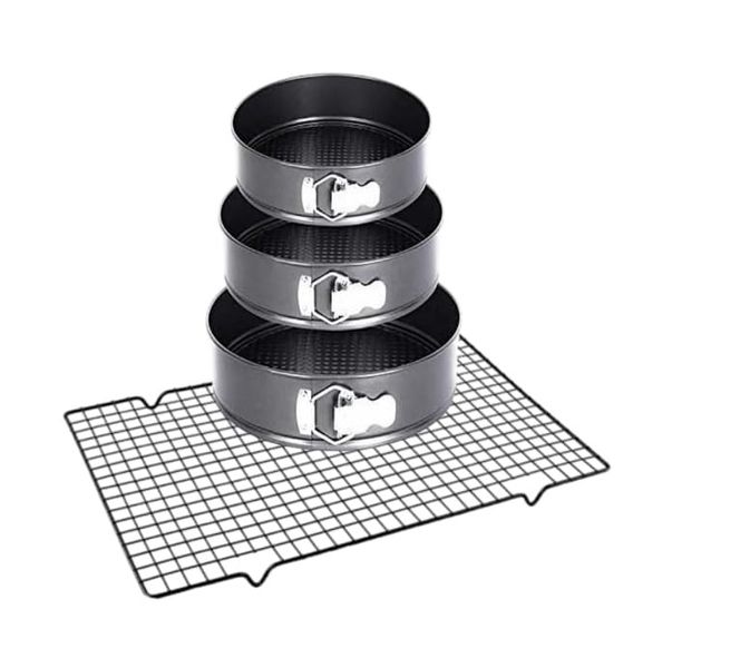 3 Piece Non-Stick Springform Cake Pan Set with Cooling Rack