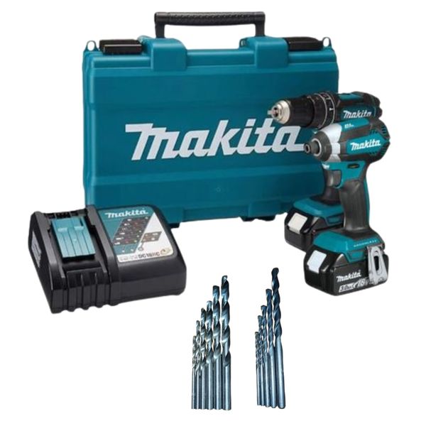 Makita - Cordless Impact Drill &amp; Imp. Driver with Batteries, Charger &amp; Bits