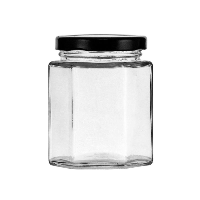 Regent Glass Hexagonal Jar With Black Lid 6 Pack, 200Ml (85X58X58Mm ...