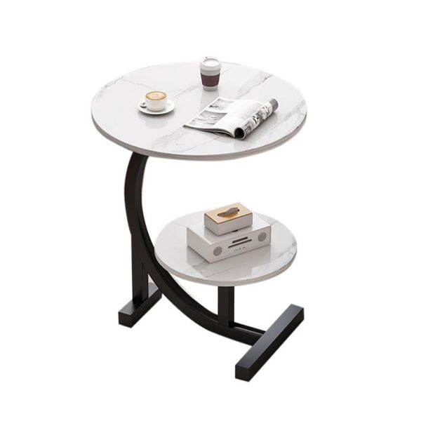 2 Tier Round End Tables, Sofa Side Table, Coffee Table - White