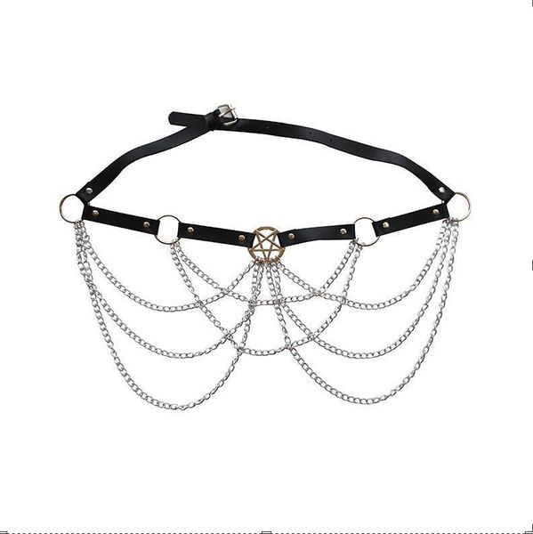 Ladies' Multi-layered Cross Leather Chain Belt Hollow Tassels Body Chain