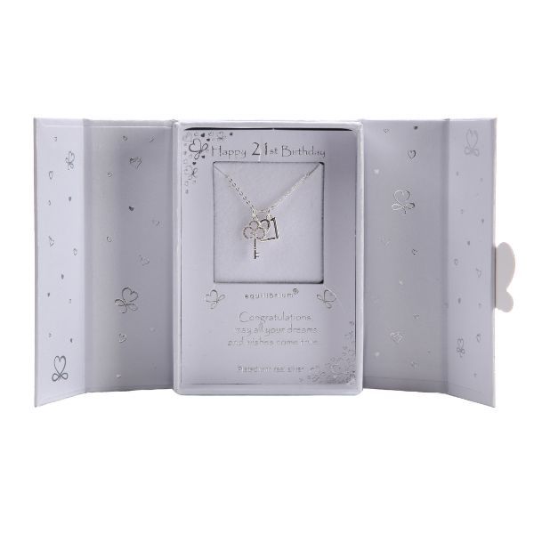 Equilibrium Silver Plated 21st Birthday Pendant Necklace -Diamante Keepsake