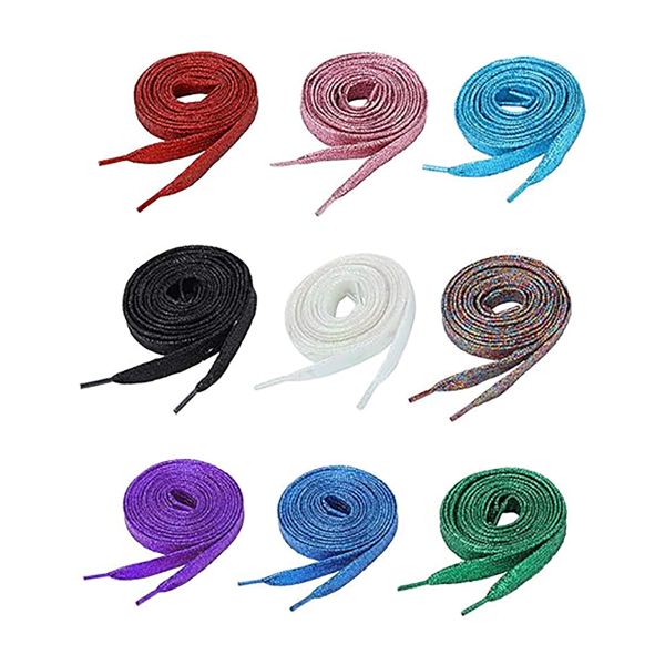 9 Pairs Glitter Flat Shoelaces 51 Inch Shinny Metallic Sport Shoe Laces