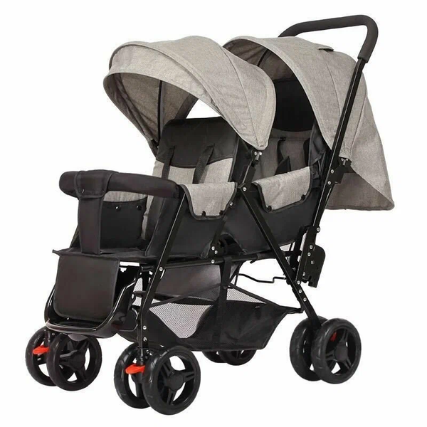 Twin Baby Stroller with Shock Absorption - Lightweight Foldable Design