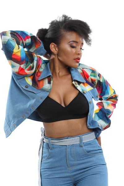 Selphies Dashy Color Denim Collar bomber Jacket- Blue Denim
