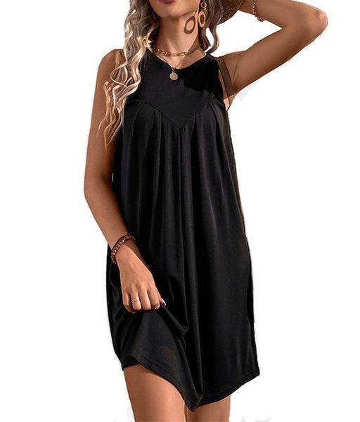 Women Summer Sleeveless Mini Dress Ruggle Casual Loose Flowy Beach Sundress