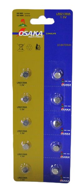 OSAKA LR621/364A/AG1 Long Life Lithium Coin Batteries - Pack of 10